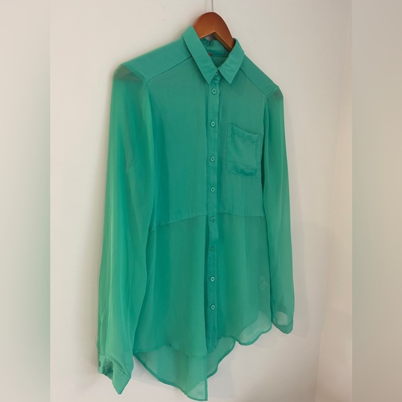 FREE PEOPLE ~ Emerald Green Button Down Blouse ~ size XS - Picture 4 of 7